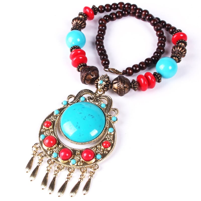 Boemski pleteni ogrlica s rižinim perlama, ženski dugački ogrlica s kugličnim lancem i privjeskom, s uokviravanjem od dragog kamenja