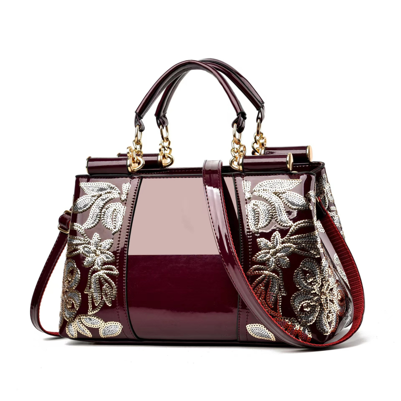 PU sieviešu bucket soma, divas plecu siksnas, rāvējslēdzēja aizvērums, neilona oderējums, iekšējās kabatas, liela ietilpība, etnisks stils līgavai un līgavas māsu stilam