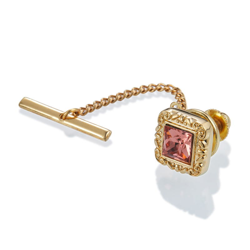 Broșă din cupru, model pătrat cu cristale, mozaic din pietre sintetice, stil masculin, personalizare disponibilă