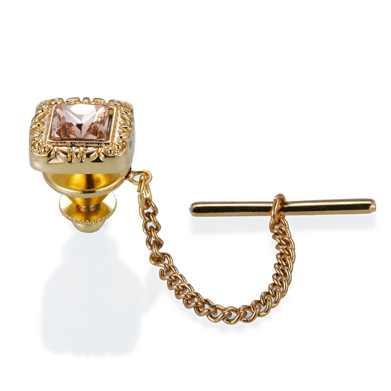 Broșă din cupru, model pătrat cu cristale, mozaic din pietre sintetice, stil masculin, personalizare disponibilă