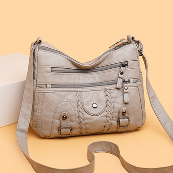 Ženska crossbody torba s urbanim minimalističkim stilom - PU materijal, vodoravni kvadratni oblik, zatvarač, skriveni džep sa zatvaračem, poliester podstava