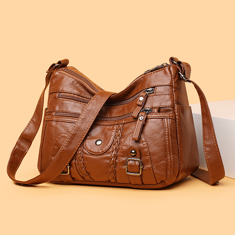 Ženska crossbody torba s urbanim minimalističkim stilom - PU materijal, vodoravni kvadratni oblik, zatvarač, skriveni džep sa zatvaračem, poliester podstava