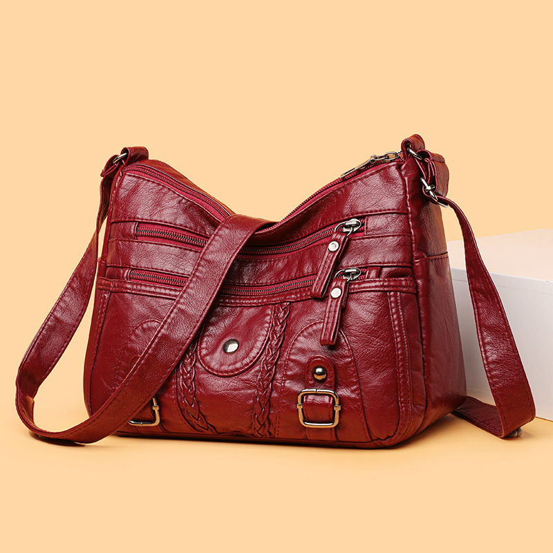 Ženska crossbody torba s urbanim minimalističkim stilom - PU materijal, vodoravni kvadratni oblik, zatvarač, skriveni džep sa zatvaračem, poliester podstava