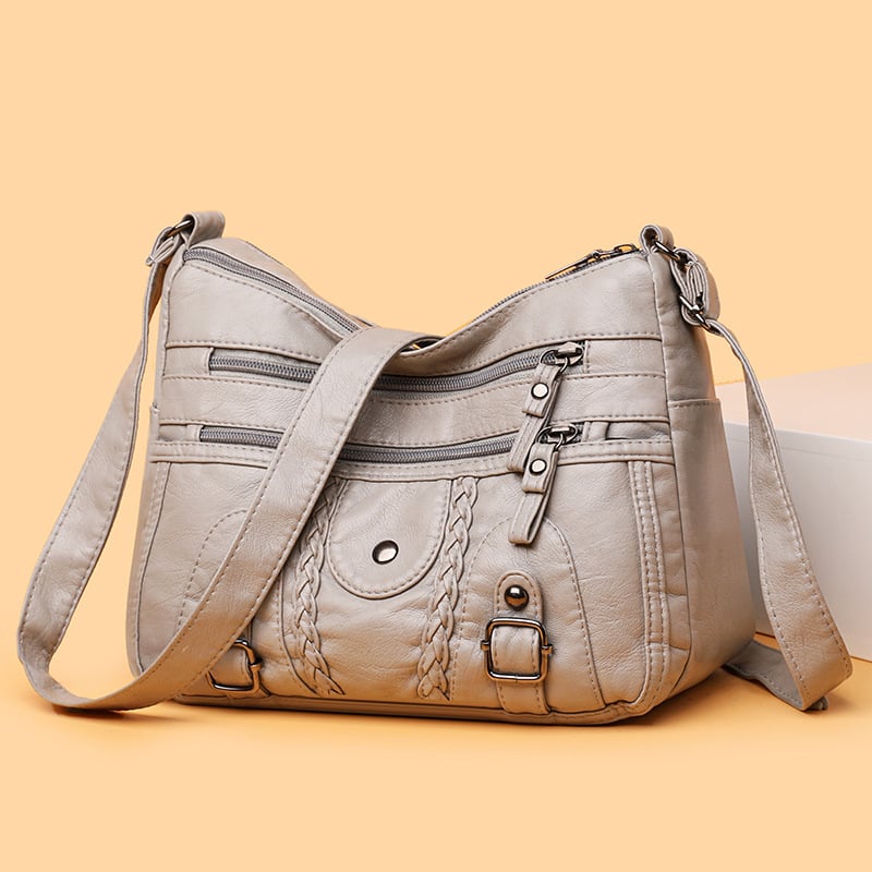 Ženska crossbody torba s urbanim minimalističkim stilom - PU materijal, vodoravni kvadratni oblik, zatvarač, skriveni džep sa zatvaračem, poliester podstava