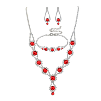 Set din trei piese Rhinestone: colier, cercei și brățară – Acrilic + aliaj, electroplating, Rhinestone piatră, lanț standard, 40 g