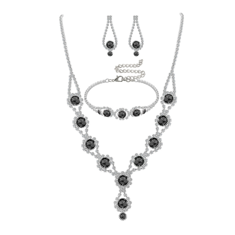 Set din trei piese Rhinestone: colier, cercei și brățară – Acrilic + aliaj, electroplating, Rhinestone piatră, lanț standard, 40 g