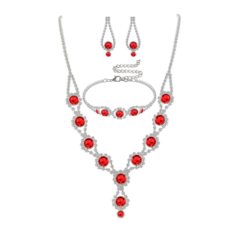 Set din trei piese Rhinestone: colier, cercei și brățară – Acrilic + aliaj, electroplating, Rhinestone piatră, lanț standard, 40 g
