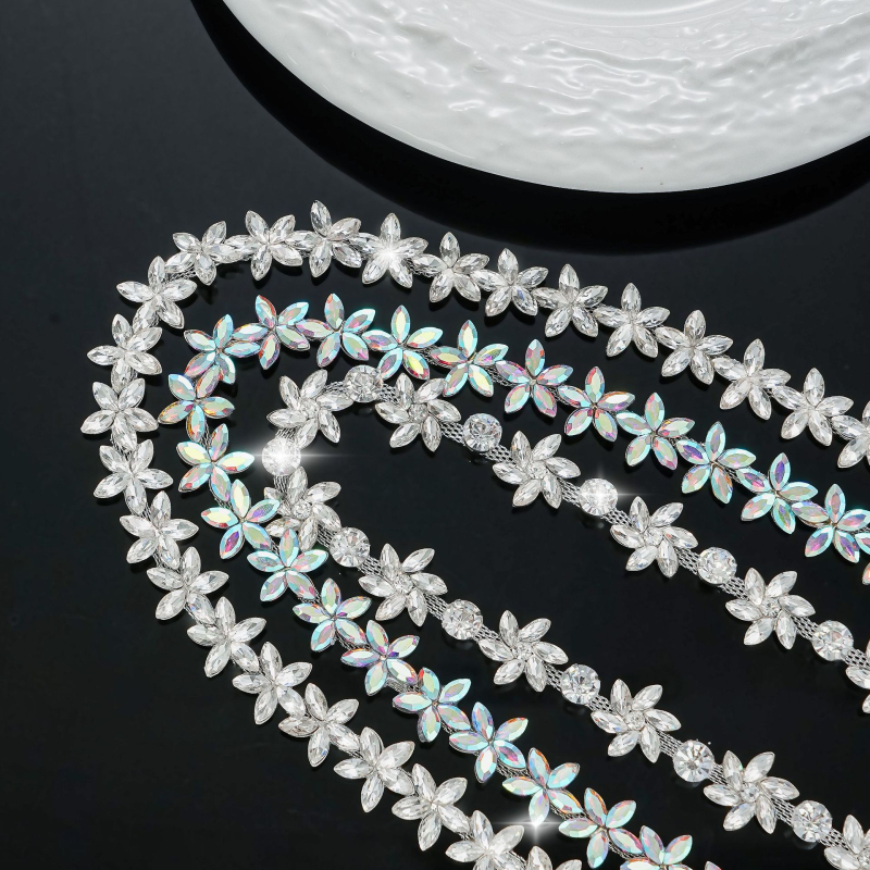 Lanț din rhinestones cu model floarea-soarelui, încrustare (inlay), material din sticlă, origine Guangzhou