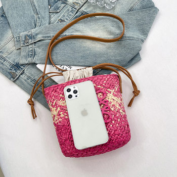 Ženska torba od slame, ručno pletena, ovalnog oblika, stil Urban simplicity, zatvaranje vrpcom, poliester podstava, unutarnji džepovi za telefon i identifikacijsku karticu, trodimenzionalna torba, proljeće 2025