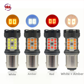 T7B 1157/Bay15D LED posūkio signalas su dienos šviesos, atbulinės eigos ir stabdymo lemputėmis | 9-20V DC, 6500K, 3030SMD, 50 000 val.