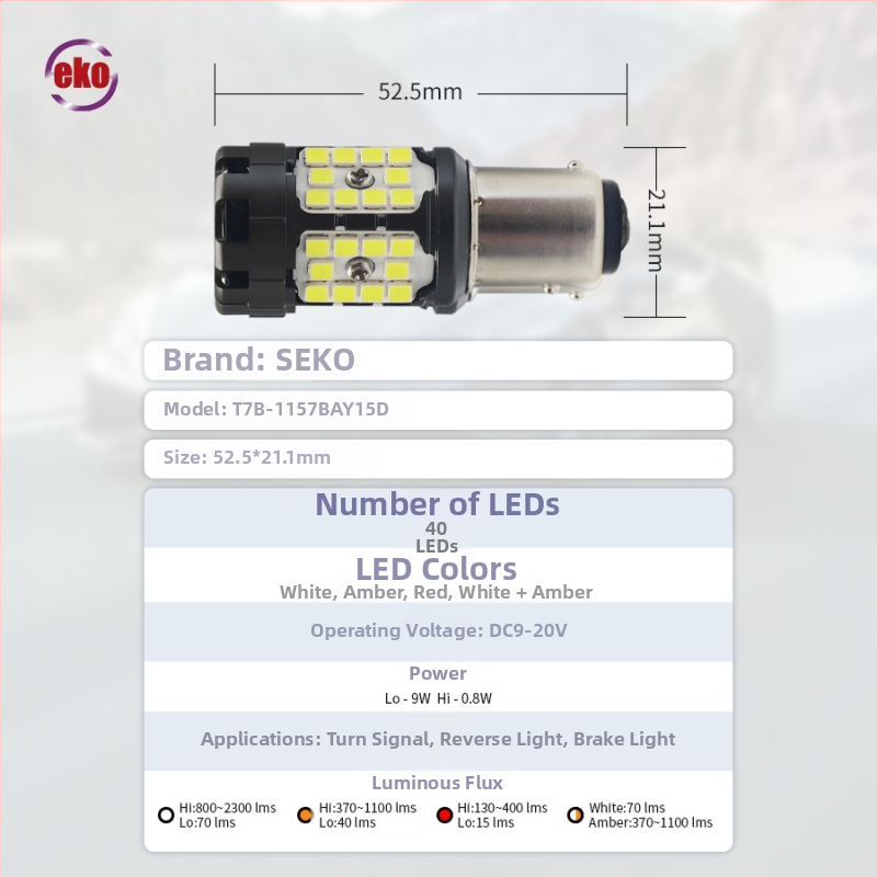 T7B 1157/Bay15D LED smerovka s denným svietením, zadným svetlom a brzdovým svetlom | 9-20V DC, 6500K, 3030SMD, 50 000 h