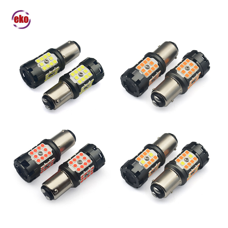 T7B 1157/Bay15D LED posūkio signalas su dienos šviesos, atbulinės eigos ir stabdymo lemputėmis | 9-20V DC, 6500K, 3030SMD, 50 000 val.