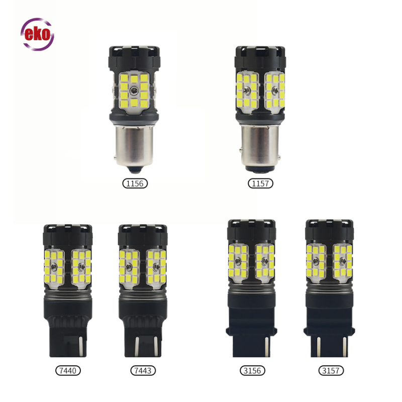 T7B 1157/Bay15D LED posūkio signalas su dienos šviesos, atbulinės eigos ir stabdymo lemputėmis | 9-20V DC, 6500K, 3030SMD, 50 000 val.
