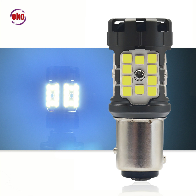 T7B 1157/Bay15D LED posūkio signalas su dienos šviesos, atbulinės eigos ir stabdymo lemputėmis | 9-20V DC, 6500K, 3030SMD, 50 000 val.