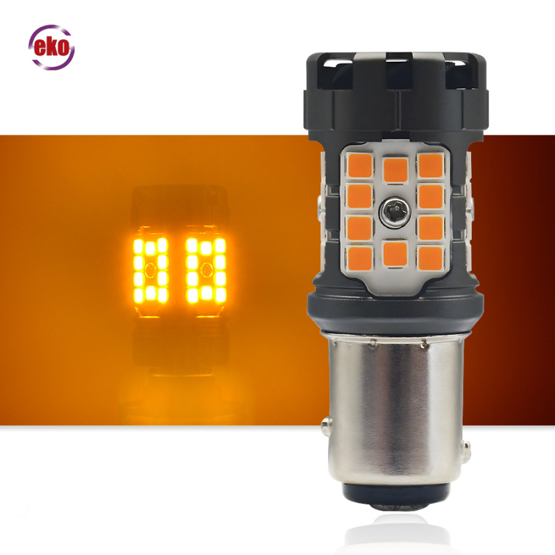 T7B 1157/Bay15D LED posūkio signalas su dienos šviesos, atbulinės eigos ir stabdymo lemputėmis | 9-20V DC, 6500K, 3030SMD, 50 000 val.