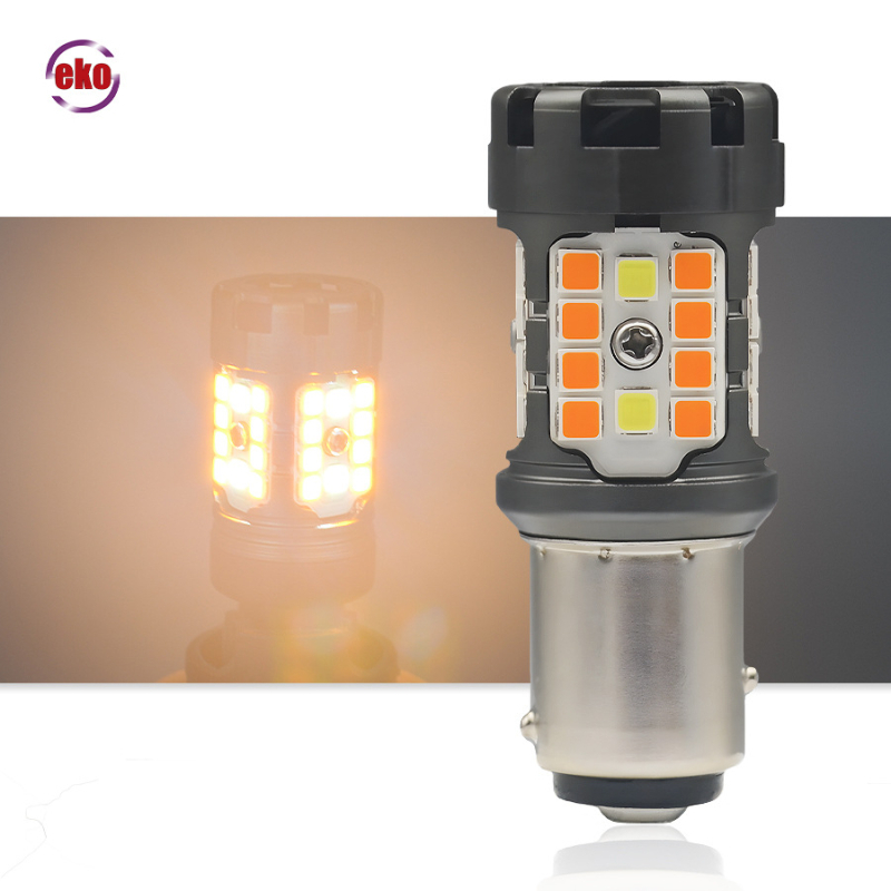 T7B 1157/Bay15D LED posūkio signalas su dienos šviesos, atbulinės eigos ir stabdymo lemputėmis | 9-20V DC, 6500K, 3030SMD, 50 000 val.