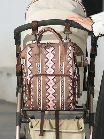 Ruksak za pelene u europsko-američkom retro boho stilu, Oxford platno, otisak, podstava od poliestera, zakrivljeni naramenice