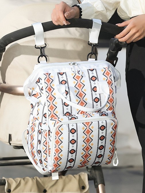Ruksak za pelene u europsko-američkom retro boho stilu, Oxford platno, otisak, podstava od poliestera, zakrivljeni naramenice