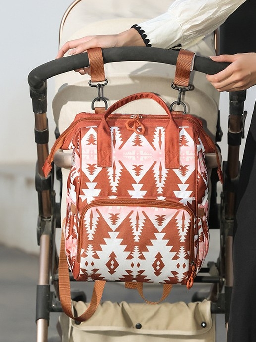 Ruksak za pelene u europsko-američkom retro boho stilu, Oxford platno, otisak, podstava od poliestera, zakrivljeni naramenice