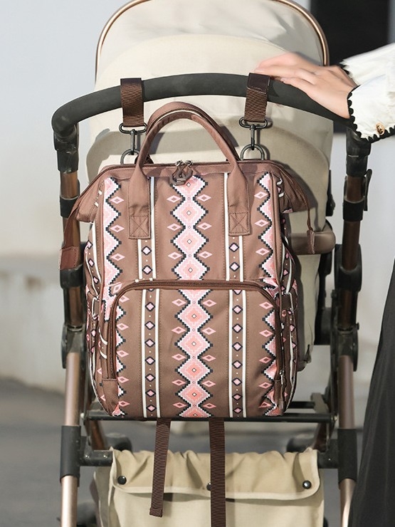 Ruksak za pelene u europsko-američkom retro boho stilu, Oxford platno, otisak, podstava od poliestera, zakrivljeni naramenice