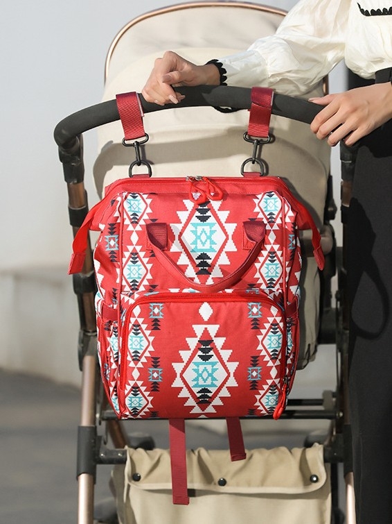 Ruksak za pelene u europsko-američkom retro boho stilu, Oxford platno, otisak, podstava od poliestera, zakrivljeni naramenice