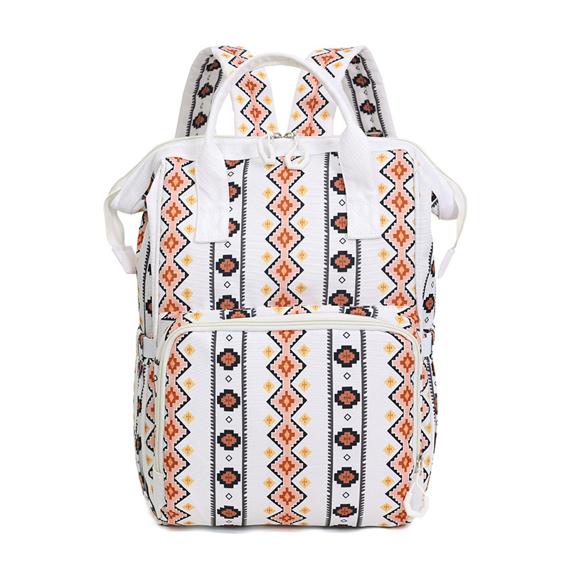 Ruksak za pelene u europsko-američkom retro boho stilu, Oxford platno, otisak, podstava od poliestera, zakrivljeni naramenice