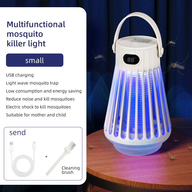 Prijenosna lampa za ubijanje komaraca, tiha i učinkovita, fotokatalitska zamka svjetlom, UV lampa, ugrađena baterija 1001–1600mAh, pokrivenost 11–20㎡, punjenje 1–3 sata