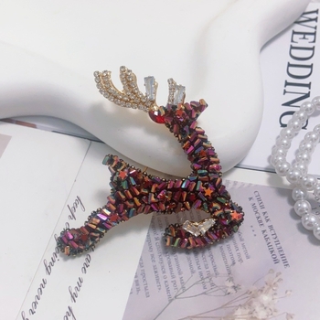 Broșă unisex din cupru, cerb cristal, Xiang Nan, pin de înaltă clasă, încrustare cu cristale, iarna 2025