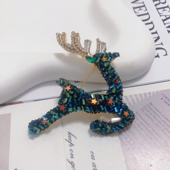 Broșă unisex din cupru, cerb cristal, Xiang Nan, pin de înaltă clasă, încrustare cu cristale, iarna 2025