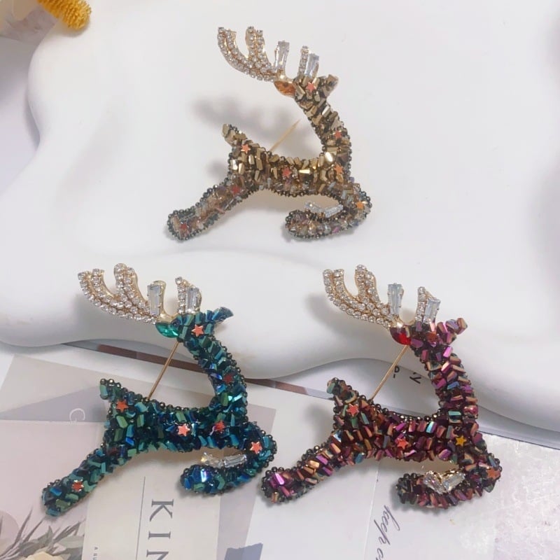 Broșă unisex din cupru, cerb cristal, Xiang Nan, pin de înaltă clasă, încrustare cu cristale, iarna 2025