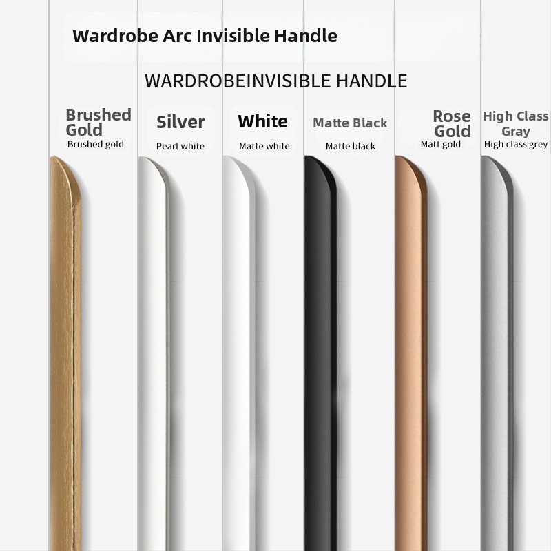 Nematoma spintos durų rankena, įleidžiamas dizainas, šiuolaikiškas minimalistinis stilius, modelis Large arc, aliuminio lydinys, kalimas