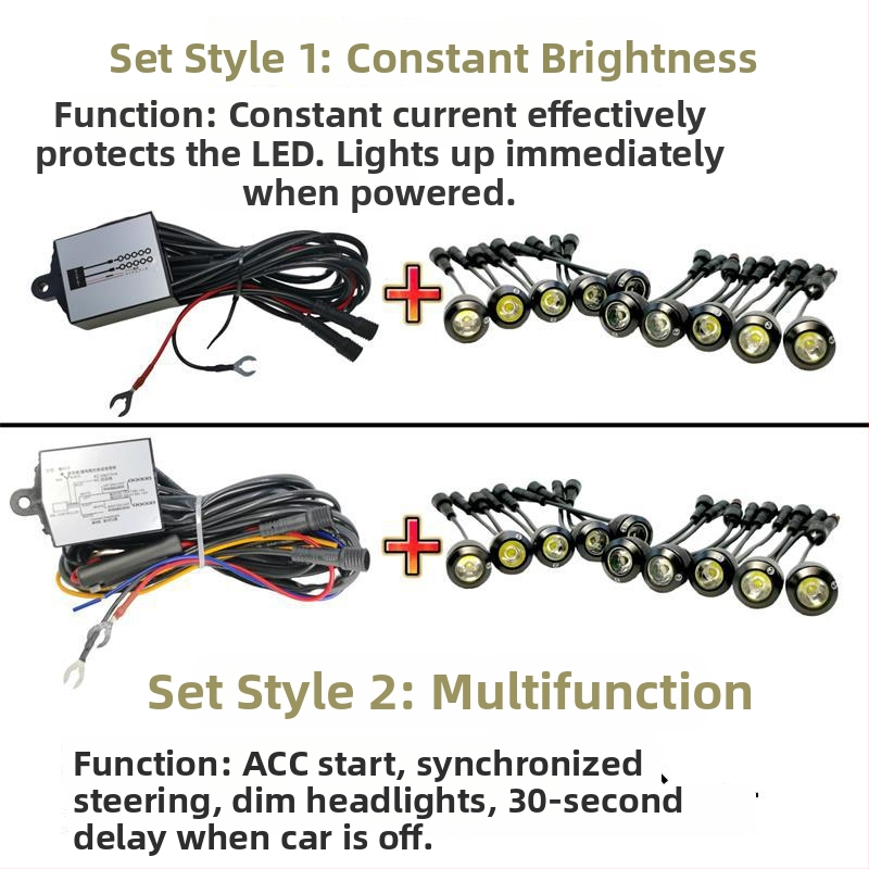 Automobilių LED dienos žibintai, IP68, aliuminio lydinio korpusas, 12V, 100–120 lm/LED