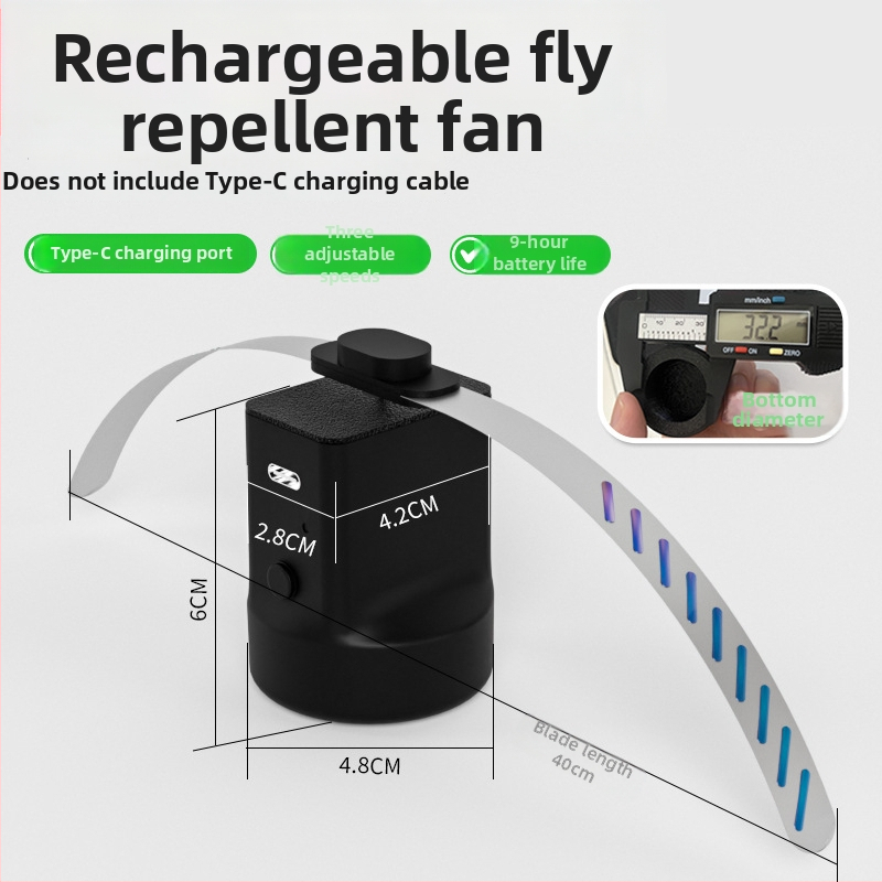Mali ventilator za otjerivanje muha - Elektronički repelent za insekte, stupasti oblik, 5V, punjivi, kućište od 3D ispisa