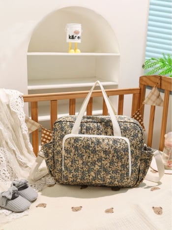Torba za mamu s cvjetnim uzorkom, pamuk materijal, podstava od poliestera, ultra lagana i otporna, zakrivljeni remen za ramena