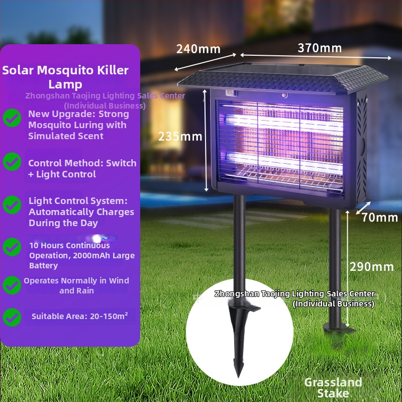Uodų žudymo lemputė – lauko naudojimui, elektros smūgio principas, UV-A purpurinė šviesa pritraukia, įkraunama Li-Po baterija 1200–1500 mAh (nuimama), dengiamas plotas 61 m²
