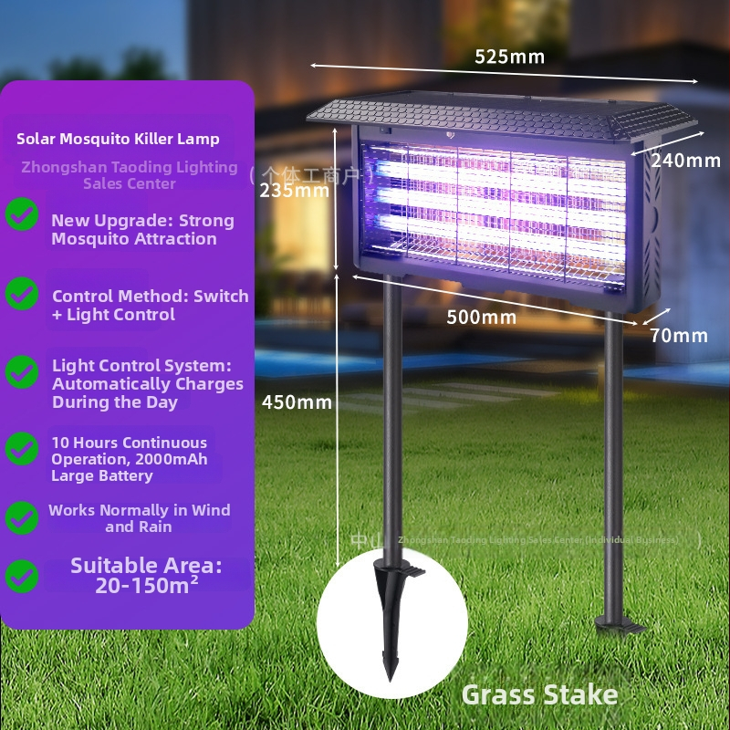 Uodų žudymo lemputė – lauko naudojimui, elektros smūgio principas, UV-A purpurinė šviesa pritraukia, įkraunama Li-Po baterija 1200–1500 mAh (nuimama), dengiamas plotas 61 m²