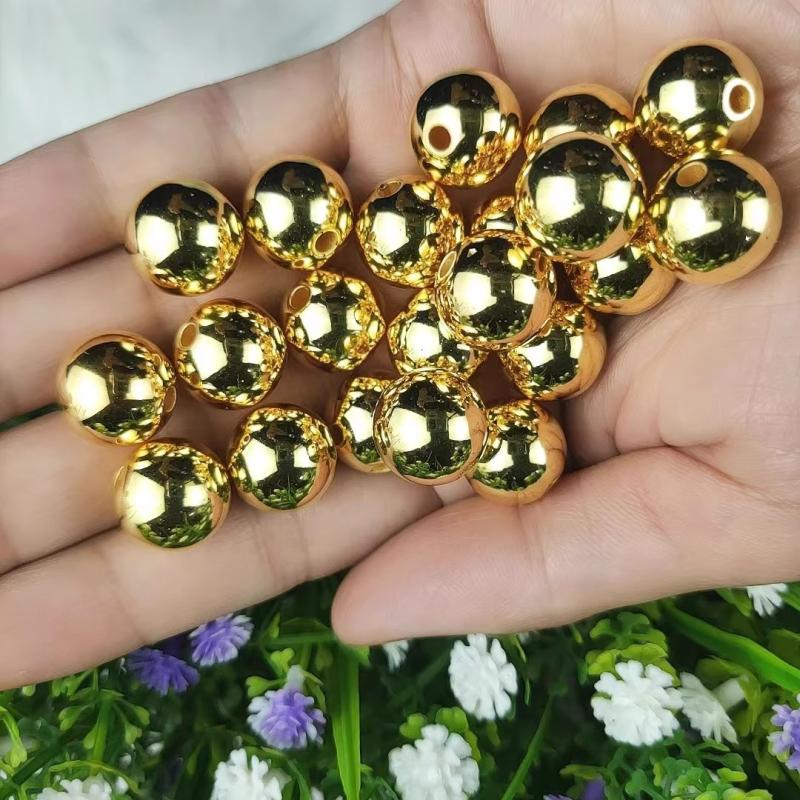 Elektroplatirane perle za DIY nakit – okrugle perle, materijal: plast/smola, obrada: elektroplatiranje, stil: novi kineski stil