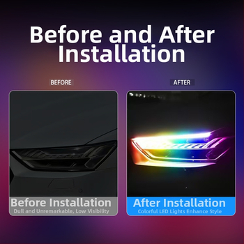 Automobiliniai LED dienos žibintai su šviesos vadovo juosta, silikonas+LED, 12V, 10W, 1000lm, tarnavimo laikas 50 000 h