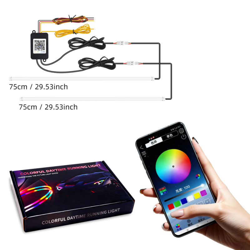 Automobiliniai LED dienos žibintai su šviesos vadovo juosta, silikonas+LED, 12V, 10W, 1000lm, tarnavimo laikas 50 000 h