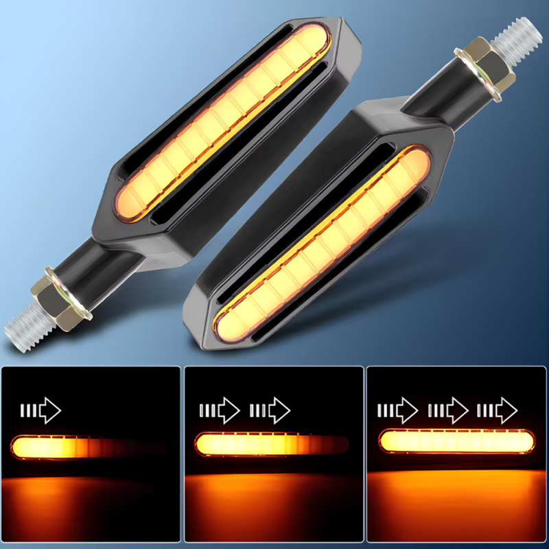 LED motociklo galinė lemputė su integruota posūkio signalu, stabdžių šviesa ir dienos šviesa (DRL), 12V DC, LED 0,2W, tarnavimo laikas 30 000 h, modeliai Y-A05-W, Y-A05-R, Y-A05-Y