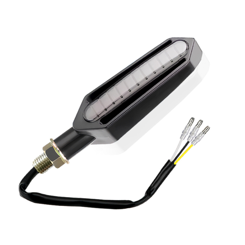 LED motociklo galinė lemputė su integruota posūkio signalu, stabdžių šviesa ir dienos šviesa (DRL), 12V DC, LED 0,2W, tarnavimo laikas 30 000 h, modeliai Y-A05-W, Y-A05-R, Y-A05-Y