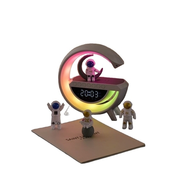 Be laidinio įkrovimo Bluetooth garsiakalbis su žadintuvu ir atmosferos stalo lempute (Belaidžio įkrovimo; Bluetooth audio; Žadintuvas; Atmosferos apšvietimas; Naktinė lemputė)