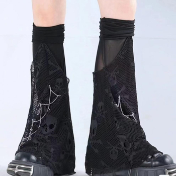 Încălzitoare pentru gambe până la genunchi cu imprimeu craniu, amestec de bumbac respirabil, unisex stil street/hip-hop