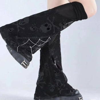 Încălzitoare pentru gambe până la genunchi cu imprimeu craniu, amestec de bumbac respirabil, unisex stil street/hip-hop