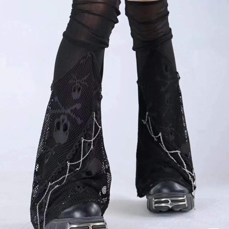 Încălzitoare pentru gambe până la genunchi cu imprimeu craniu, amestec de bumbac respirabil, unisex stil street/hip-hop