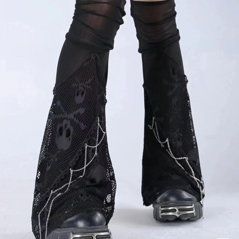 Încălzitoare pentru gambe până la genunchi cu imprimeu craniu, amestec de bumbac respirabil, unisex stil street/hip-hop