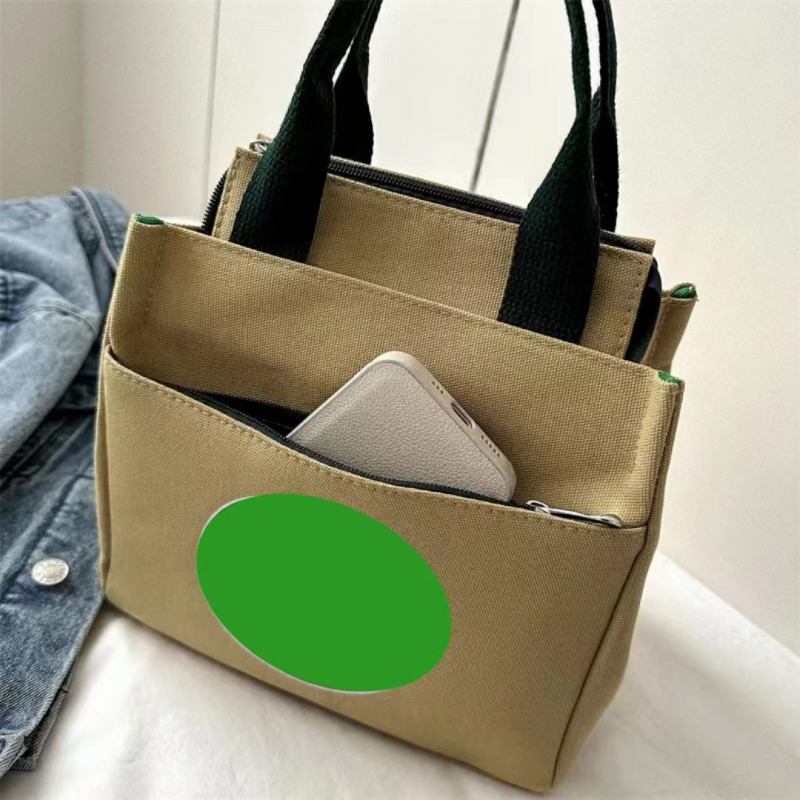 Geantă de prânz din pânză, formă pătrată orizontală, închidere cu fermoar, căptușeală poliester, buzunar patch interior