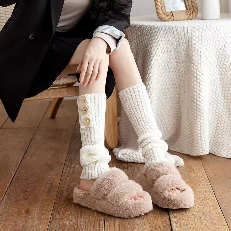 Șosete tricotate pentru femei, cu textură pluș, lungime medie, stil Ins, calde, fibră de poliester, marcă Fan Sakura, Iarnă 2024