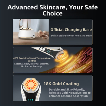 Ултразвуково устройство за лице с EMS микро ток, йонно почистване, цветна светлинна терапия, портативно, вградена батерия 1000–1200mAh, IPX5 водоустойчивост