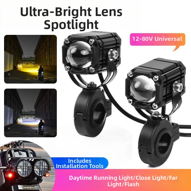 Motociklo velnio akies prožektorius su raudonu mirksinčiu spinduliu, nauja objektyvas, tolimo ir arti spinduliai, 8V